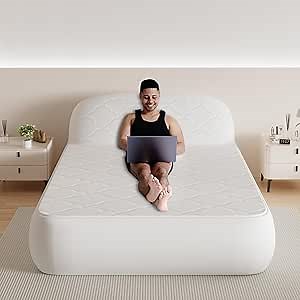 Large Inflatable Mattress Pad, Wavy Top Inflatable Mattress with Fast Air Pump, Easy Inflate/Quick Set Durable Air Bed for Home, Camping and Guests