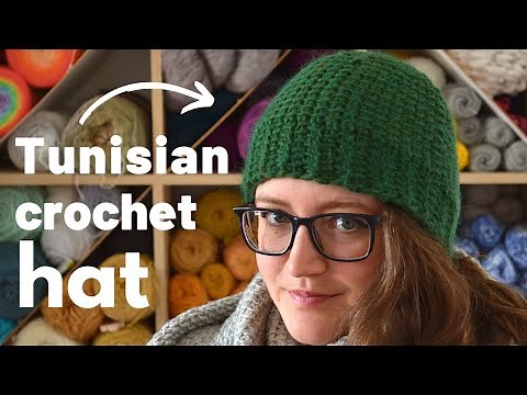 Sideways Tunisian crochet hat - easy beanie tutorial for beginners [CC]