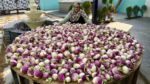 Granny cooking 100kg shalgam fry in her village kitchen