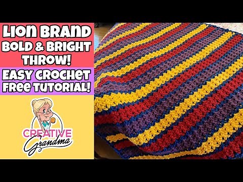 Easy Crochet Bold and Bright Throw made with Lion Brand Hue & Me New Colors #lionbrandyarn