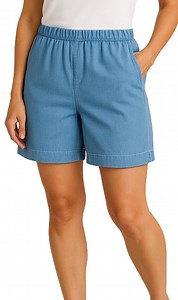 Turtle Bay New York Women’s Pull-On Stretch-Waist Denim Shorts – No Zipper, No Button, Soft Comfort (Plus Sizes)