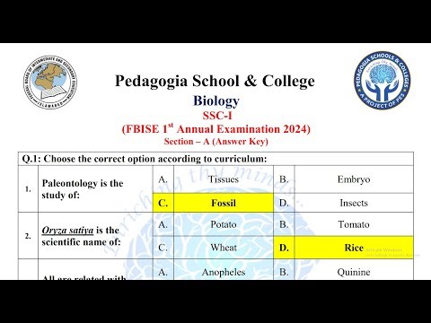 9th class Biology paper FBISE 2024