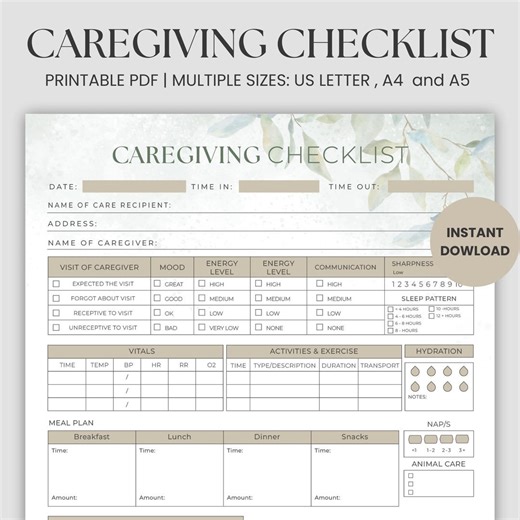 Senior Caregiver Checklist Printable, Elderly Care Planner Template, Daily Home Care Log, Editable Senior Care Sheet, Instant Download PDF - Etsy