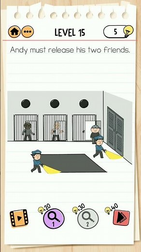 Brain Test 2 Prison Escape level 15, Andy must release his two friends.