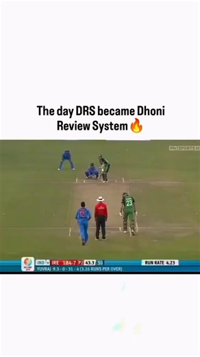@cricfytalk on Instagram: "The post features a classic 2011 World Cup clip from India's group-stage win over Ireland, where MS Dhoni instinctively appealed for an LBW against Alex Cusack despite no call from bowler Yuvraj Singh, leading to a successful DRS review that confirmed the ball clipping middle stump for Yuvraj's fifth wicket. In the tense Bangalore match India chased 208 for a five-wicket victory, Dhoni's sharp auditory judgment—detecting the ball's pad contact over bat noise—overturned