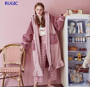 Pajamas Female Cotton Bathrobe Cashmere Daisy Loose and Thickened Autumn Winter Nightgown Sweet Lovely Flannel Housewear