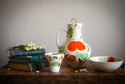 Vintage Porcelain Breakfast Set With Hand Painted Flowers, Rustic Tea Serving Trio - Etsy