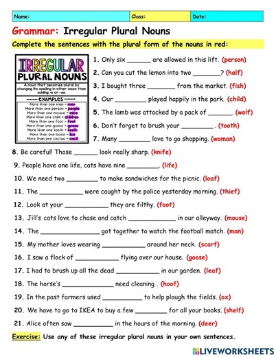 Pdf online exercise: Irregular plural nouns