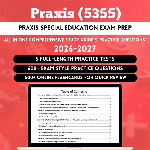 Praxis Special Education (5355) Study Guide 2026 | Praxis 5355 Exam Prep | Praxis 5355 Guide | 600+ Questions | 500+ Flashcards - Etsy UK