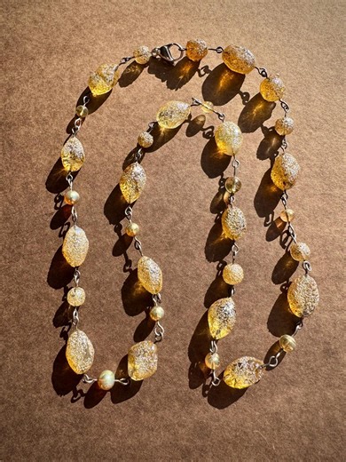 Golden Handmade Lampwork Glass Link-chain Necklace - Etsy