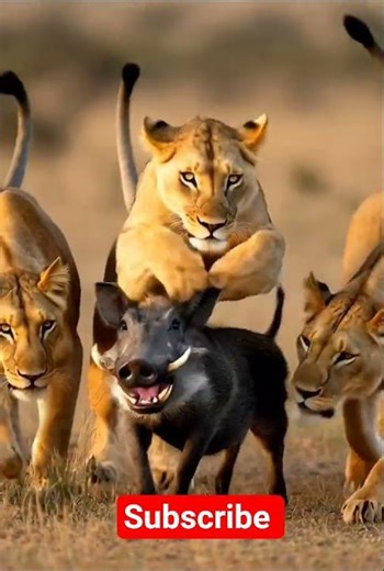 Three Lionesses vs Curious Warthog | Unexpected Wildlife Moment in Savanna 🦁