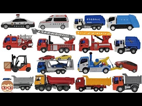 Construction vehicles for kids Garbage truck.Police car.FireEngine.Excavator,Dump truck,20sarasa