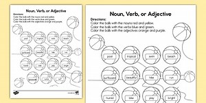 First Grade Summer Noun, Verb, or Adjective Coloring Worksheet