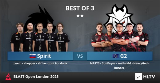 Spirit vs G2 at BLAST Open London 2025