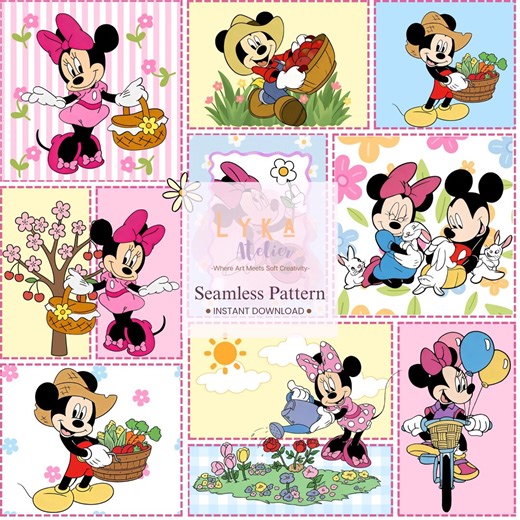 Mouse Spring Seamless Pattern, Garden Patchwork Cartoon, Nursery Fabric Wallpaper (digital Download) - Etsy