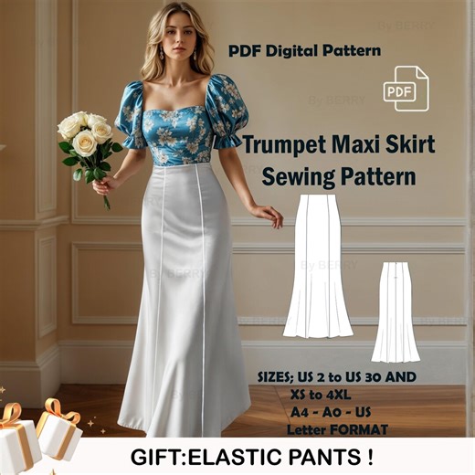 Trumpet Maxi Skirt Sewing Pattern: Beginner Friendly, US Sizes 2-30 (PDF Download) - Etsy