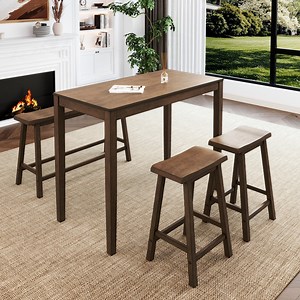 MF Studio Counter Height Bar Table Set with Bar Stool and Bench, 4-Piece Wood Dining Table Set for Small Space, Rustic Caramel
