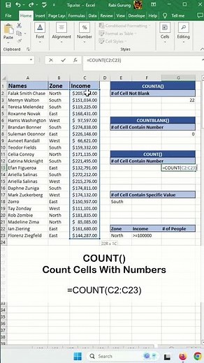How to Count Cells (COUNT, COUNTA, COUNTIF, COUNTIFS) - Excel Tips and Tricks #shorts #fyp