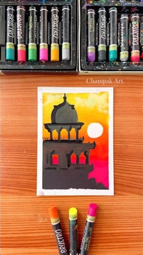 Easy & Beautiful Sunset Silhouette 🌇 | #artshorts #oilpastel #youtubeshorts #champakart