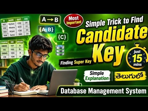 How to find candidate key and super key in a relation | Simple explanation in telugu | DBMS