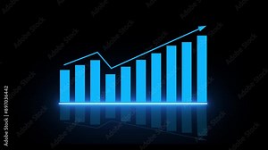 Business growth 3D object animation. Business growth concept on graph chart showing growth in future target of marketing sales profit. frame neon