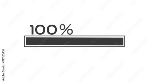 Progress bar animation, loading buffer progress bar, and percentage loading on a white background. Load status indicator from 0 to 100% percent.