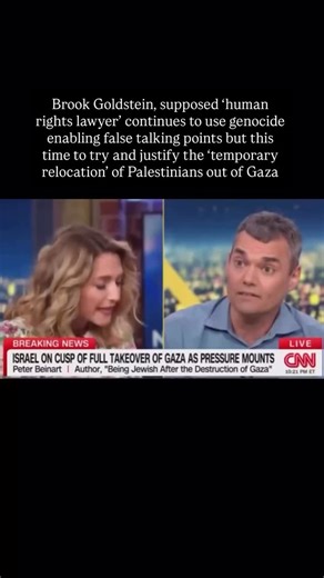 Brooke Goldstein, the same genocide enabler who is on record saying “there is no such thing as a Palestinian person” continues to be given airtime to try and push the same narrative of bases under hospitals and human shields to try and manipulate the public into believing that a temporary relocation of Palestinians is a good thing. Peter Beinart, a Jewish journalist, puts her in her place. Video: CNN | Wear The Peace