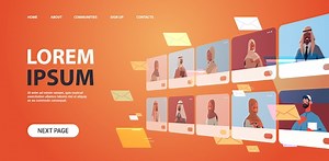 Premium Vector | Arabic people in web browser windows discussing during video call virtual conference online communication concept horizontal portrait copy space vector illustration