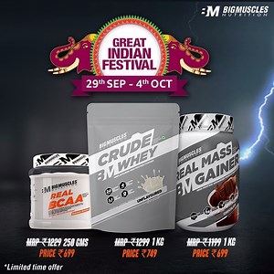 With Real Mass Gainer, our powerful trio of Muscle Building Stack is your need of the workout-hour! Exclusively available on @amazondotin. Get it today @ just ₹2,147. Crude Whey : http://rebrand.ly/crude-whey Real Mass Gainer : http://rebrand.ly/realmassgainer Real BCAA : http://rebrand.ly/realbcaa #BigMusclesNutrition #StrongerThanYouThink #Bestseller #greatindianfestivalsale #amazon #gainer #discount #fitness #fitnessmotivation #tastytuesday | BigMuscles Nutrition