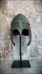 ⚔️ Greek Chalcidian Bronze Helmet | Classical Period | 5th Century BC 🛡️ Achaemenid Bronze Shield Umbo | Early Persian Empire | ~500 BC Two powerful symbols of ancient warfare — a Greek bronze helmet with its iconic patina and an Achaemenid bronze shield umbo forged at the rise of the Persian Empire. Each piece carries the marks of warriors who lived over 2,400 years ago. DM for more info. | Ancient Levant