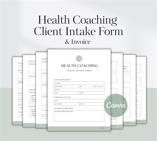 Health Coaching Intake Form & Invoice | Client Onboarding Questionnaire | Editable in Canva | Digital Download - Etsy