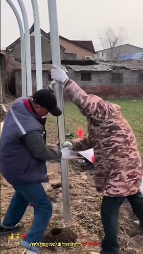 One operator drilling earth accurate for installing metal shed house