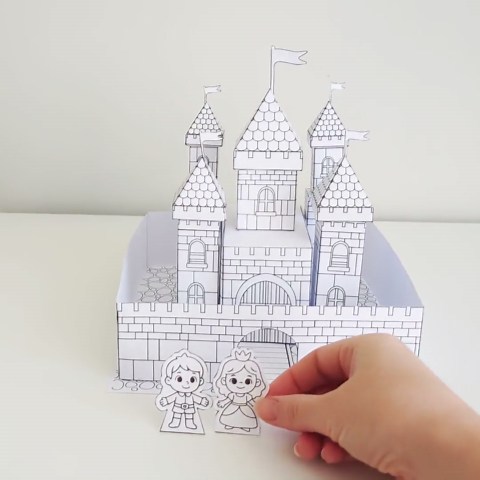 Printable 3D Paper Castle Craft for Kids | Color Cut & Glue Medieval Castle | Black and White Coloring Activity PDF | Paper Dolls Playset - Etsy