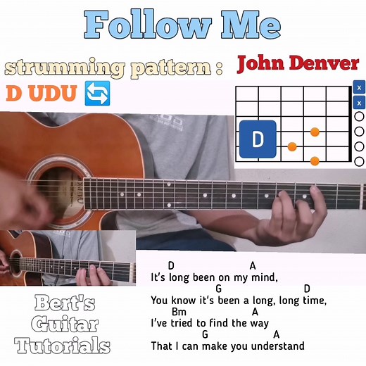 32K views · 1.8K reactions | Follow Me - John Denver guitar chords w/ lyrics & strumming tutorial | Bert's Guitar Tutorials | Facebook