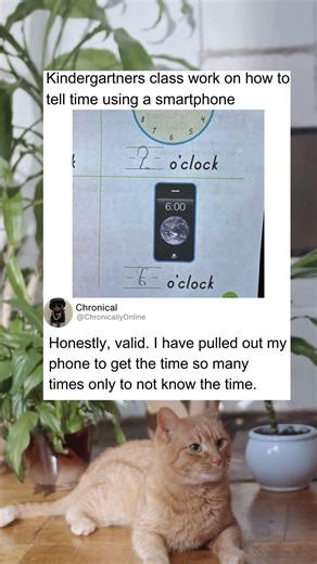 Kindergartners class now work on how to tell time using a phone