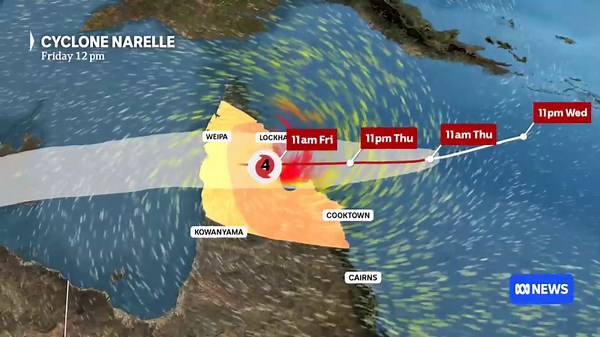 Cyclone Narelle tracking map
