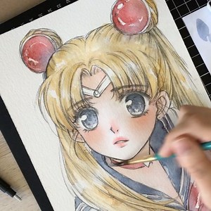 133K views · 4.6K reactions | Process video of the Sailormoon redraw illustration ♡ . Full video on youtube.com/cherriuki ♡ Music by @ninjoi_ - Give it To Me via @hellothematic . #watercolor #illustration #ink #sailormoon #sailormoonredraw #process #水彩 #透明水彩 #美少女战士 | Cherriuki | Facebook