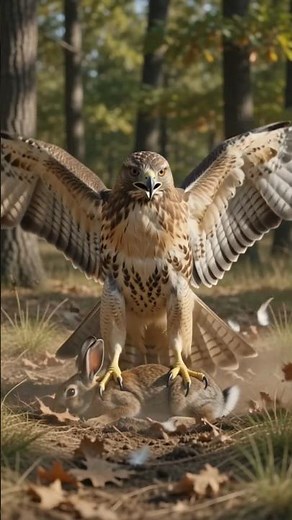 Red-Tailed Hawk Hunts Rabbit in Slow Motion — Perfect Kill 🦅🐇#shorts