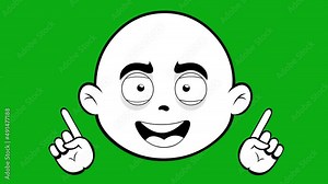 Loop animation of a bald cartoon character, making the classic NO gesture with his index fingers, drawn in black and white. On a green chroma key background