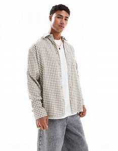 Jack & Jones - Beige skjorte med lige kant forneden og tern | ASOS