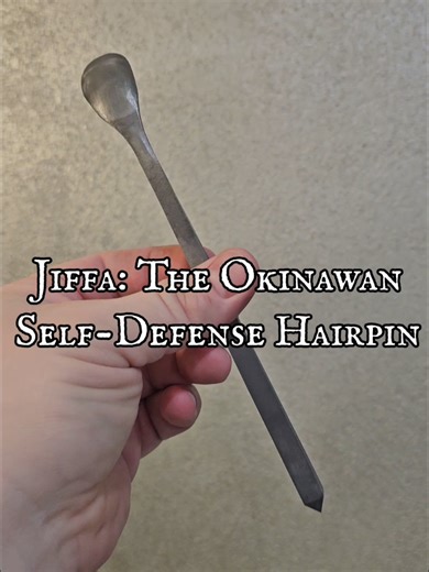 This is a hand-forged, spring steel reproduction of a common Okinawan jiffa/kanzashi design. Traditionally, these hairpins were used not only to secure the wearer's hair, but also to signal the wearer's social status within the Ryukyu Kingdom caste system, and possibly act as a force multiplier in self-defense. I made this, myself, and still have finish sanding to do to clean everything up and make it look nice. #ilpracticalkarate #selfdefense #blacksmith #okinawa #hairpin