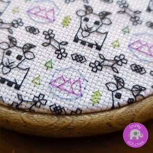 Mountain goat blackwork embroidery pattern by Trunky Stitches