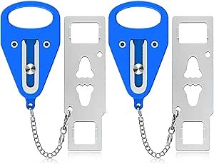 Portable Travel Door Lock Blue of 2 Pieces, Door Lockdown Securing Doors from Inside, Simple Effective Reliable for Hotel and Apartment Doors, Suitable for Family Trip