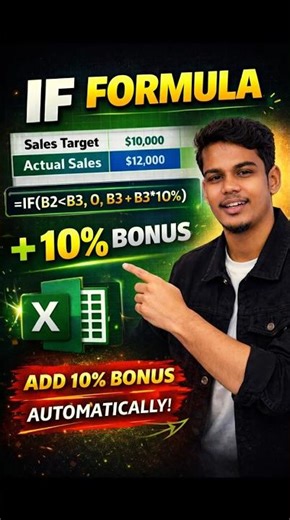 Excel IF Formula 😱 10% Bonus Automatically! (Sales Target Trick) #excel #shorts #viral