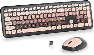 Black Gradient Wireless Keyboard and Mouse Combo Set, 2.4GHz Retro Typewriter Aesthetic Full Size Cute Keyboard with Number Pad, Home and Office Silent Keyboards (Black Pink)