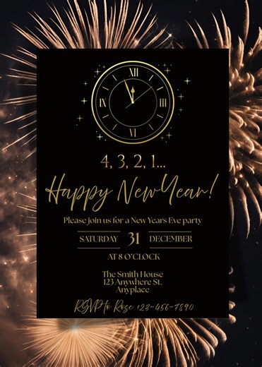 2026 New Years Eve Party Invitation, Custom Digital Invite, Clock Countdown NYE New Year's Girls Night Dinner Party Invitation - Etsy