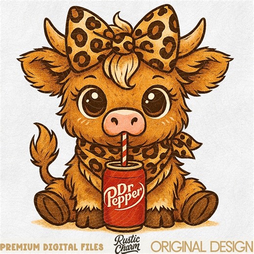 Rustic Charm Highland Cow Dr Pepper PNG, Cute Leopard Print Baby Cow Sublimation, Retro Cowgirl Soda Shirt Design, Western Farm Animal - Etsy