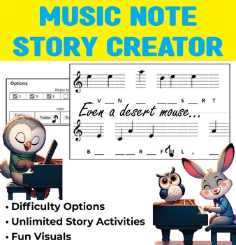 Note Reading Worksheet Generator | Treble & Bass Clef Fluency with Fun Stories