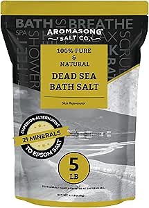 Aromasong Dead Sea Bath Salt - 100% Pure & Natural Dead Sea Salts for Soaking Fine Grain 5 LB - Bulk Resealable Pack (Packaging May Vary) Used for Body wash Scrub - Soak for Women & Men.