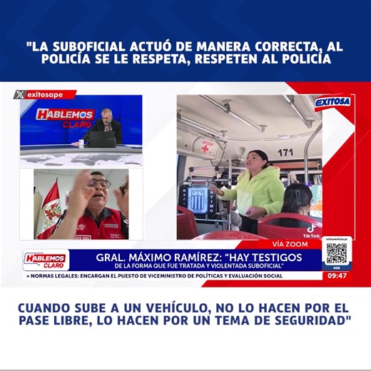 🔴🔵#HablemosClaro💬💬 | En entrevista con Exitosa, el defensor de la PNP, general Máximo Ramírez,se refirió al caso de la suboficial Teresa Cuba Lara y afirmó que la agente actuó de manera correcta. Además, exhortó a la ciudadanía a respetar a la PNP. 📻 95.5 FM 📡 6.1 señal digital abierta 📺 Movistar: 552 SD - 774 HD 🌐 exitosanoticias.pe | Exitosa Noticias